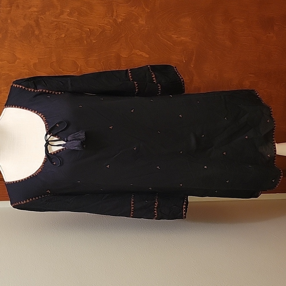 Madewell | Black Embroidered Signal Dress with Orange Stitching in size Small - Picture 1 of 11